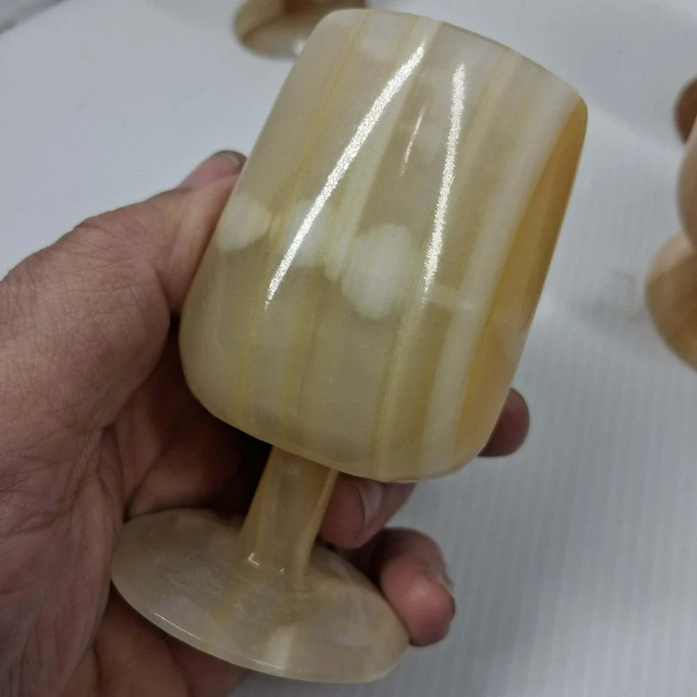 Vintage‎ Natural Banded Onyx Marble Mini Goblet Cordial Shot Glass Set of 4